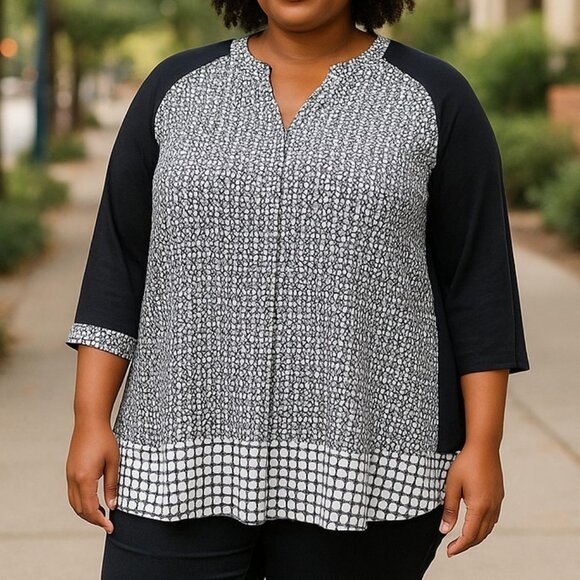 Cato NEW Women's Black and White Patterned Blouse - Size XL 18/20W - Picture 12 of 12